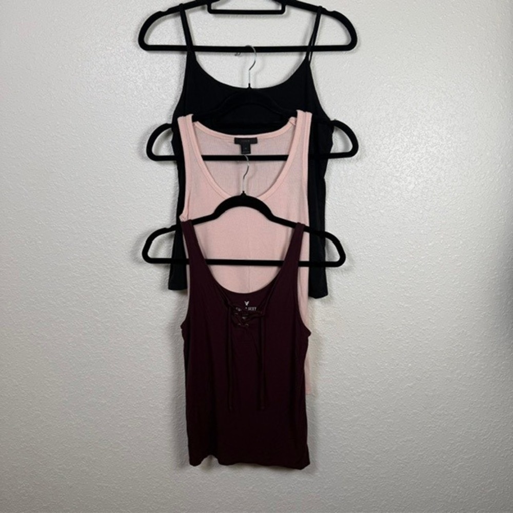 AE J Crew Banana Republic Tank Top Bundle Ribbed Lace Up Black Pink‎ Medium